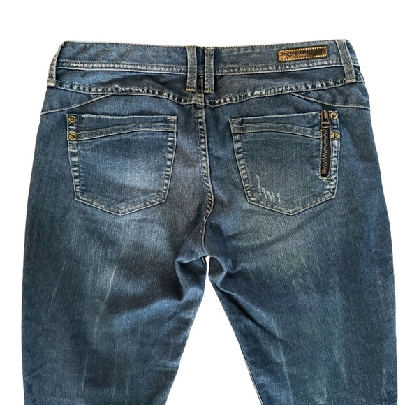 Express jeans women’s size 8 blue zipper pocket straight preppy Super Low Rise - Picture 9 of 12